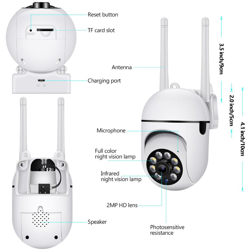 (รับประกัน1ปี)กล้องวงจรปิดv380 WiFi 2MP 1080P กล้องวงจรปิดไร้สาย พร้อมการมองเห็นได้ในเวลากลางคืน355°ระบบตรวจสอบเด็ก