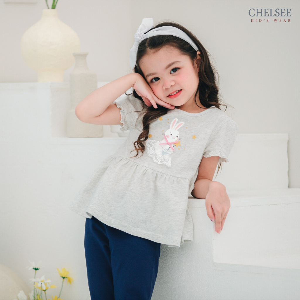 Chelsee เสื้อยืดคอกลม ลายกระต่าย น่ารัก ผ้า 100%Cotton อายุ 1.5-10 ปี เด็กผู้หญิง เสื้อผ้าเด็กโต รุ่น 238131