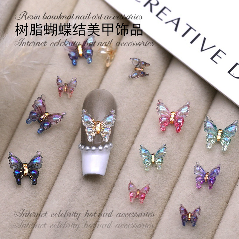เรซิ่นผีเสื้อคละสี แต่งเล็บ ถุง20ชิ้น