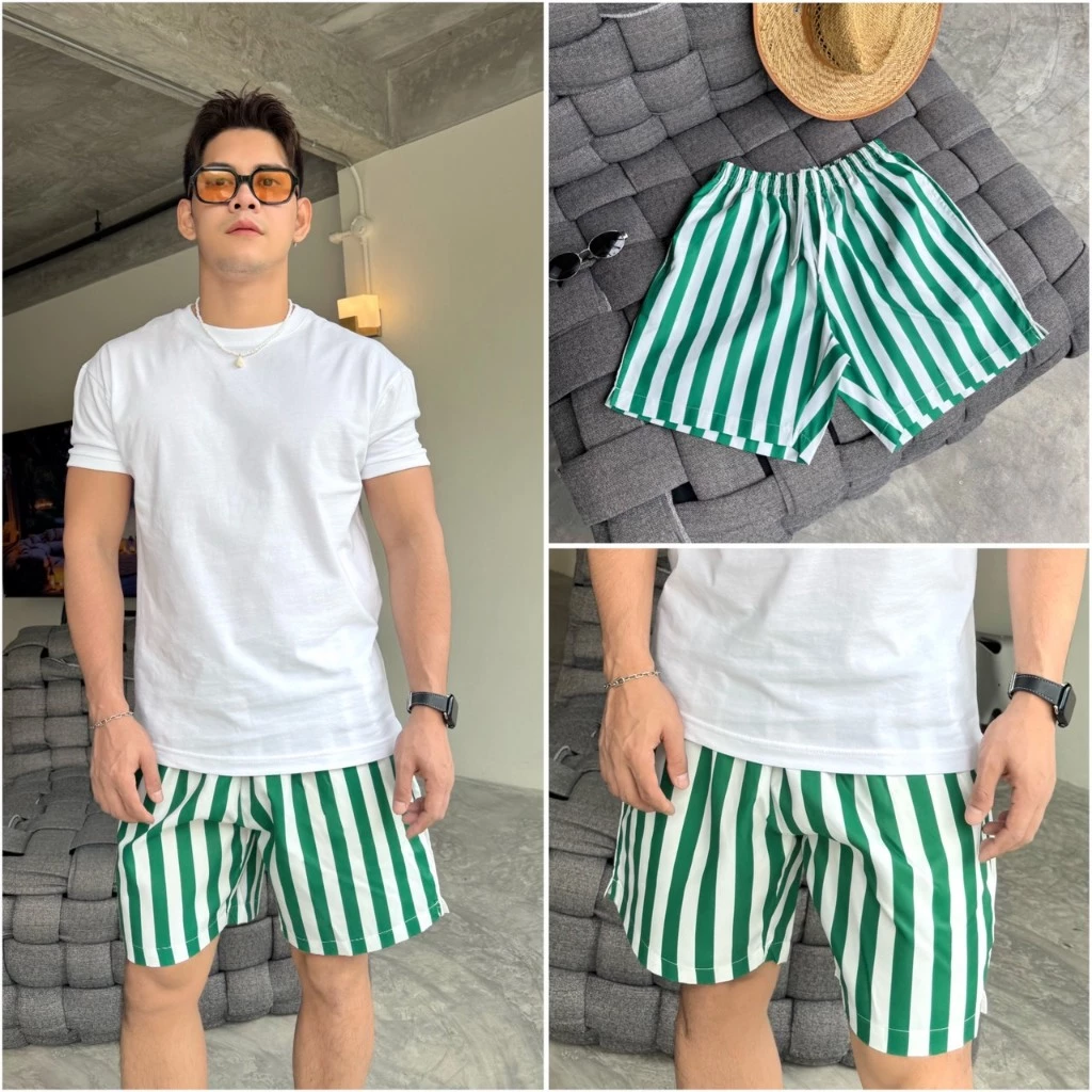 AMTAR กางเกงขาสั้นลายทาง เดินชายหาด เล่นน้ำ ไปทะเล แฟชั่นฤดูร้อน thumbnail 5