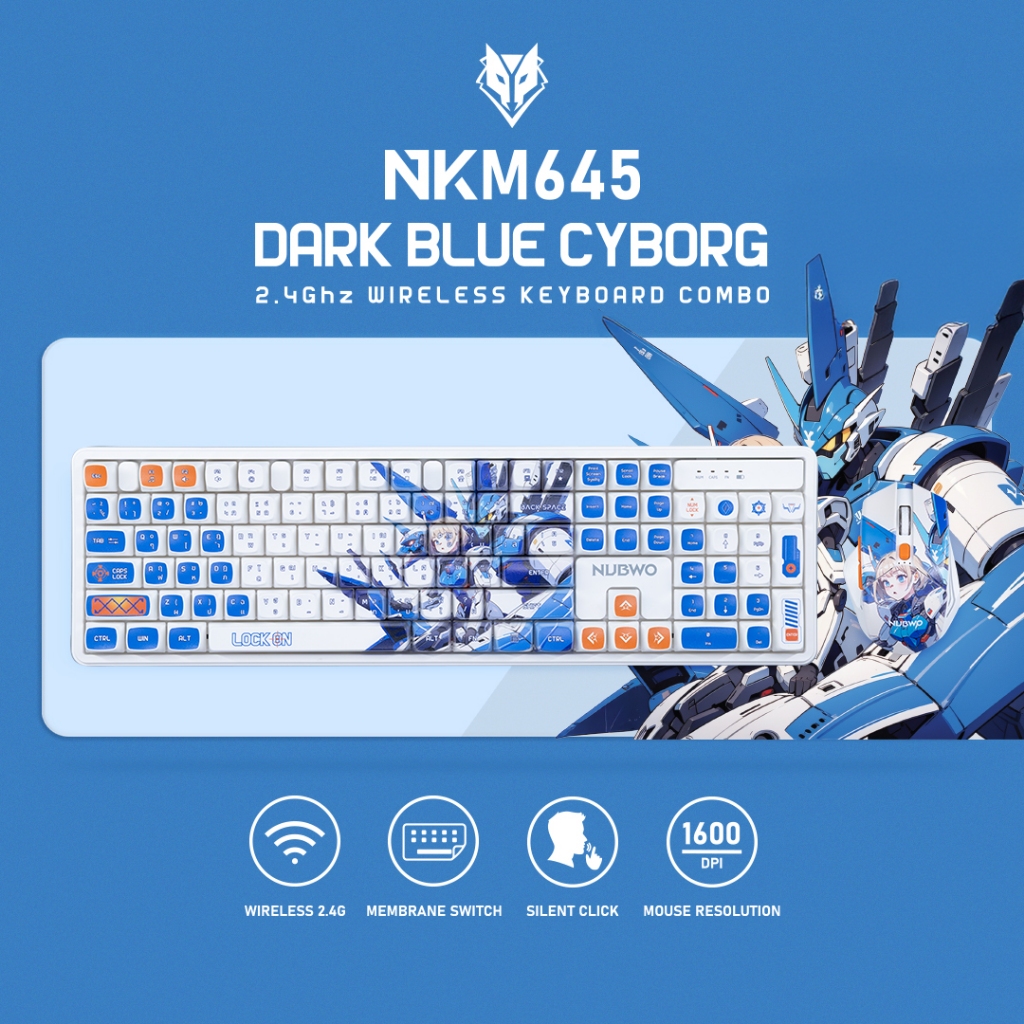 Nubwo NKM-645 Keyboard+Mouse Wireless RubberDomeSwitch แป้นพิมพ์ชุดเมาส์คีย์บอร์ดไร้สาย (Dark Blue C