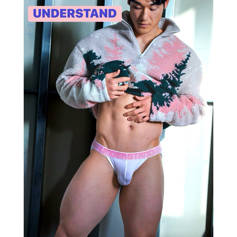 (พร้อมส่ง) กางเกงในชาย Understand Tanga spider สีขาวขอบชมพู sizeS-XXL