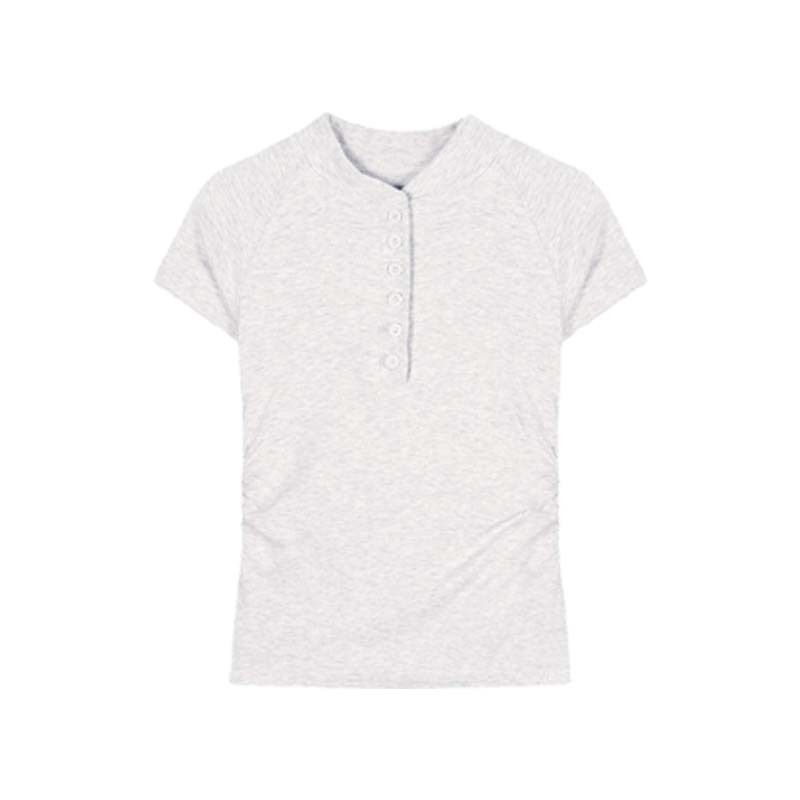 ❤️จัดส่ง 24 ชม❤️ เกลียว ปุ่ม แขนสั้น เสื้อยืด ผู้หญิง ทรงเข้ารูป มีจีบ สั้น เสื้อด้านล่าง ด้านบน DL - รูปที่ 6