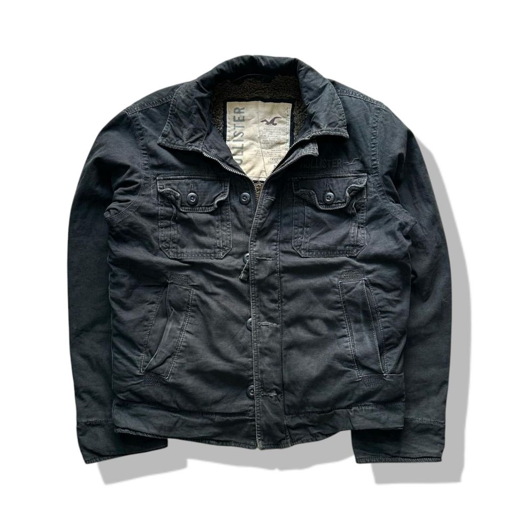 Hollister Black Sherpa Trucker Jacket รอบอก 47”