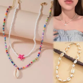 🌸พร้อ​มส่ง🌸สร้อยคอลูกปัดสีสันน่ารัก จี้หอย ปลาดาว ปลาโลมา หัวใจ แฟชั่นเกาหลี เหมาะกับการไปทะเล
