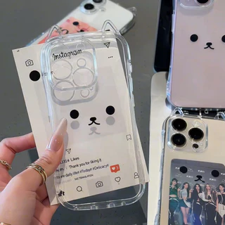 ราคาถูก^^เคสใสหูแมว For iphone13 14 ลายการ์ตูนหมีสำหรับ ไอโฟน11 16promax 12 pro max 13 pro max 15promax 16plus 17 promax