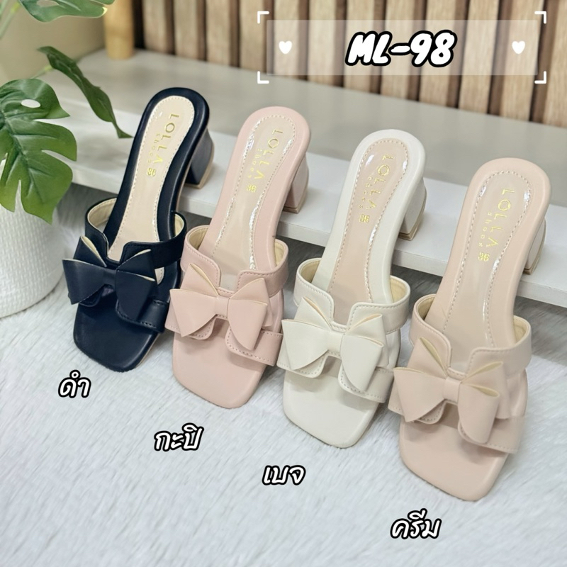 รองเท้าส้นก้อนหุ้ม สูง 1.5 นิ้ว งานหนังพียู หน้าโบว์ รหัส ML-98