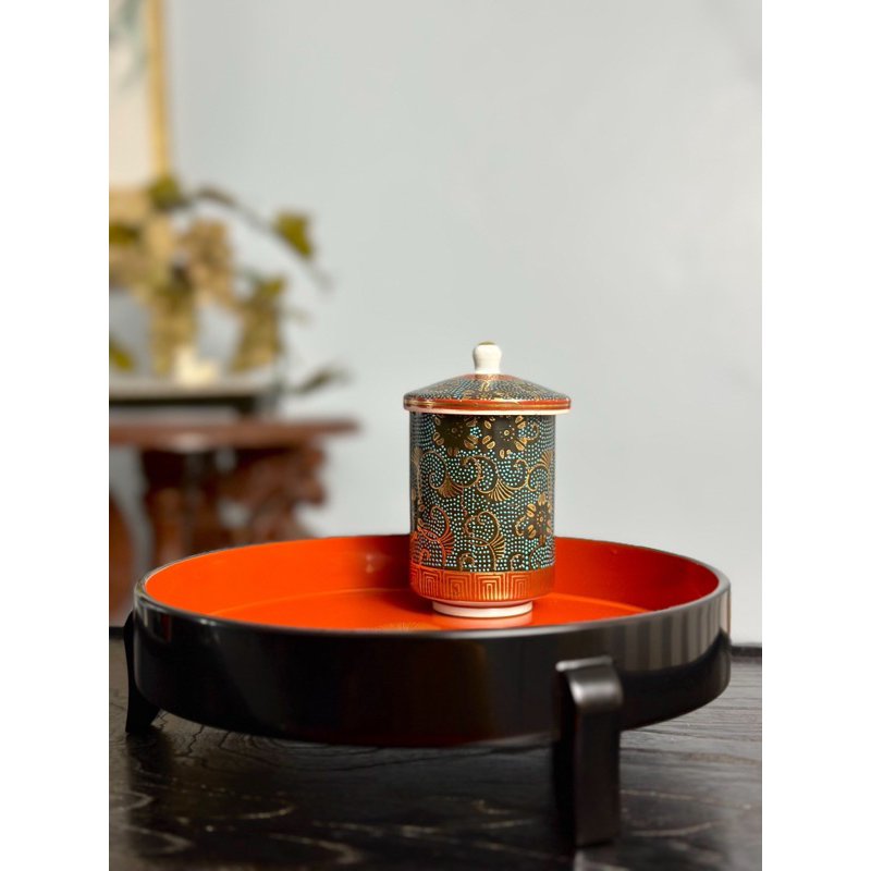 ถาดไม้ยกสูง 3 ขา เขิน Wajima ลายสนทองมงคลเทคนิค Chinkin