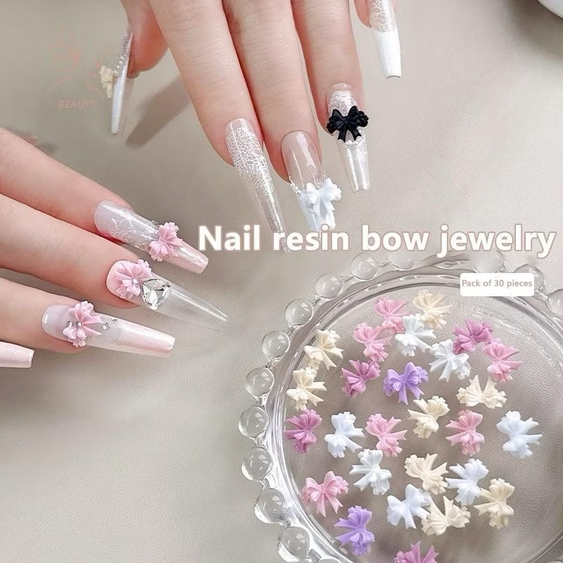 30 ชิ้นริบบิ้นโบว์เล็บ Charms อะไหล่เล็บ Tie ตกแต่ง Kawaii อุปกรณ์เสริมเล็บออกแบบอุปกรณ์ {TH}