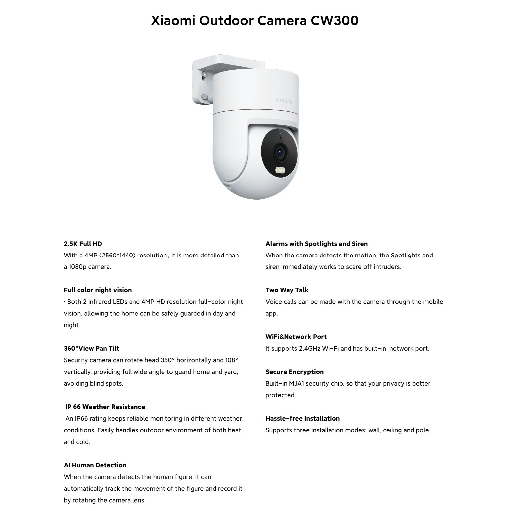 XIAOMI Outdoor Camera CW300 ระบบ ai สั่งด้วยเสียง กล้องวงจรปิด wifi กลางคืนภาพสีพูดโต้ตอบได้ ไม่มีเน็ตก็ใช้ได้ กล้องวงจร