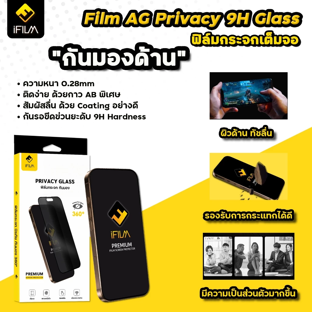 🔥 iFilm ฟิล์มกันมอง 360 ด้าน Matte For iPhone 17ProMax 17 Air 17Pro 16 Pro Max 16Plus 15 14 13 11 ฟิล์มกันเผือก Privacy thumbnail 4