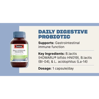 Swisse Daily Digestive Probiotic โปรไบโอติกส์ 30 เม็ด ดูแลระบบทางเดินอาหาร EXP05/2027