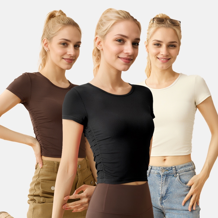 ArayaLady เสื้อครอปแขนสั้น เสื้อออกกำลังกายแขนสั้น จั๊มเอว ทรงสวยใส่สบาย AT-JYTD001 - รูปที่ 7