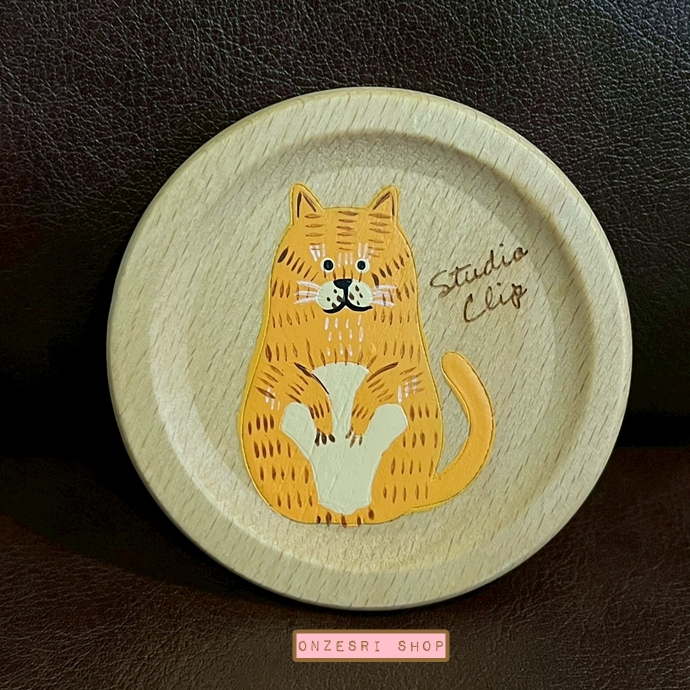 ที่รองแก้ว Studio Clip Wooden Coaster ลายแมว จากร้าน Studio Clip Japan
