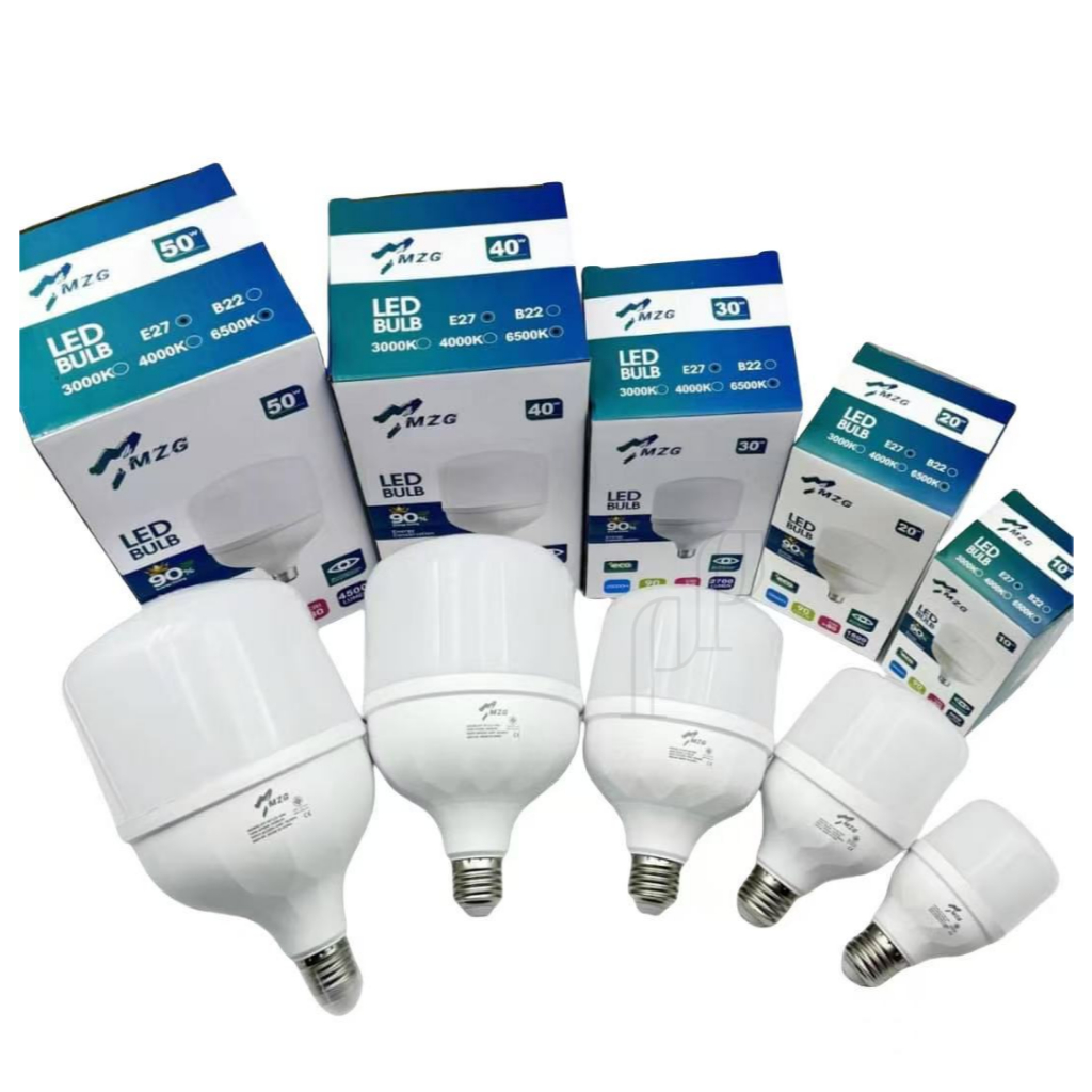 MZG หลอดไฟ ทรงกระบอก หลอดไฟกลม ใหญ่ ประหยัด LED 10w 20w 30w 40w 50w ขั้วE27 แสงขาว แสงวอร์ม