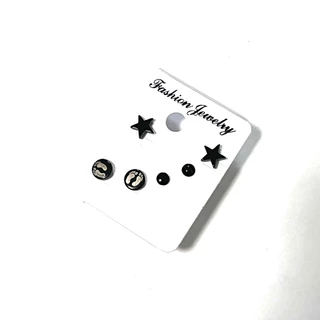 WFH stud earrings ต่างหูสแตนเลส 1 set 3 คู่ | ดำ มี YY