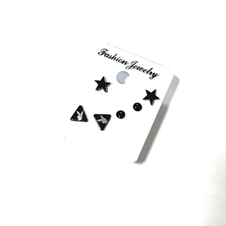 WFH stud earrings ต่างหูสแตนเลส 1 set 3 คู่ | ดำ มี YY