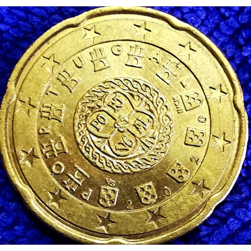 เหรียญ​ยูโร​ โปรตุเกส​ Portugal, 20 Euro​Cent, ใช้แล้ว, #​3824