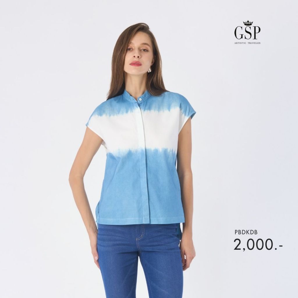 GSP Woman's blouse organic indigo เสื้อผู้หญิง แขนล้ำ สีฟ้า PBDKDB