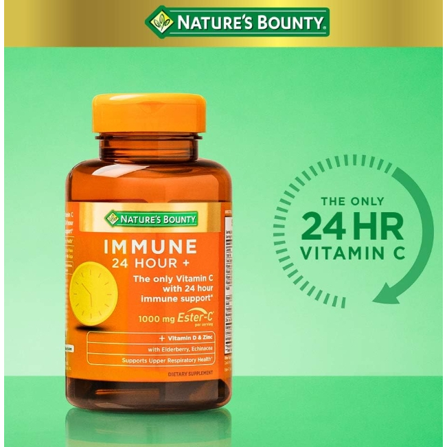 ✔️ของแท้✔️Nature's Bounty Immune 24 Hour  Support From Ester C,D and Zinc Rapid Release 50 Softgels