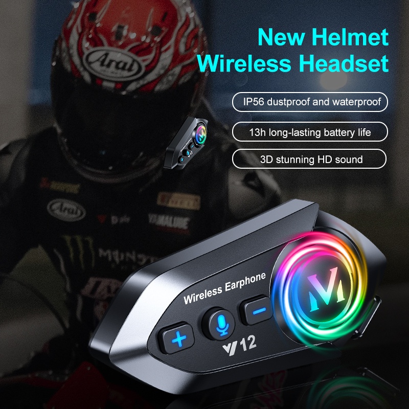 Y12 หมวกกันน็อคบลูทูธ บลูทูธ 5.3 กันน้ํา IP67 แฮนด์ฟรี อินเตอร์คอม ชุดหูฟังหมวกกันน็อค สำหรับหมวกกันน็อ