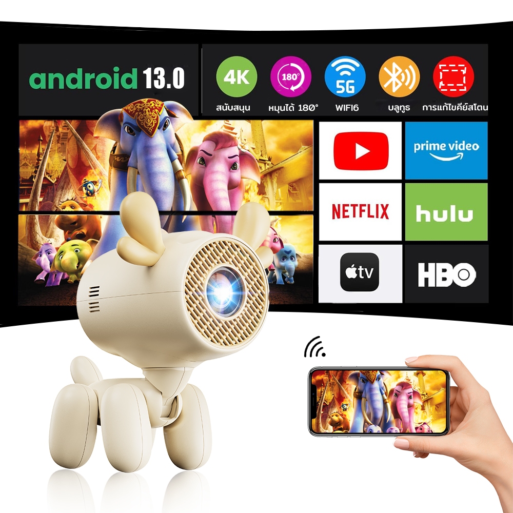โปรเจคเตอร์ Mini Projector H2PRO Android 13 บลูทูธ 5.0 Wifi 6 องศาจอแสดงผลหน ้ าจอขนาดใหญ จอพกพา 4K 