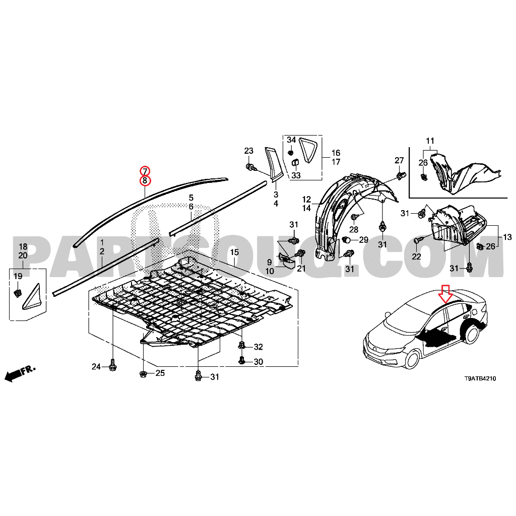 Honda City 2014 - 2019 Roof Molding คิ้วหลังคา ยางรางน้ำหลังคา คิ้วขอบหลังคา  แท้เบิกศูนย์