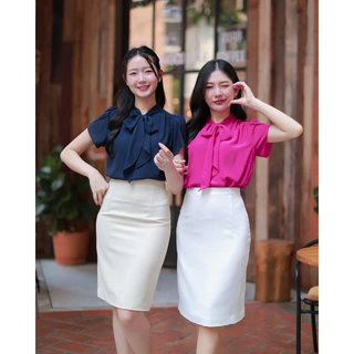 "Bora Blouse"แขนสั้นรุ่นผูกโบว์-แขนกลีบบัว ใส่ทำงาน สมัครงาน สมัครแอร์ เที่ยว ได้ครบ ผ้าชีฟองเนื้อนิ่ม งานสวมหัว