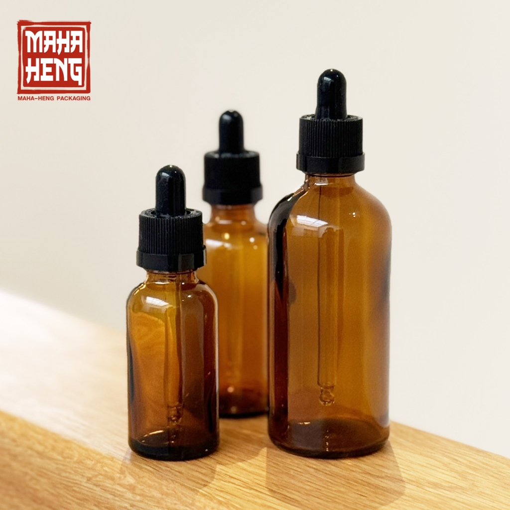 ขวดดรอปเปอร์ ขวดเซรั่มหัวดรอป ขวดแก้วสีชา 30/50/100 ml พร้อมจัดส่ง มหาเฮงบรรจุภัณฑ์