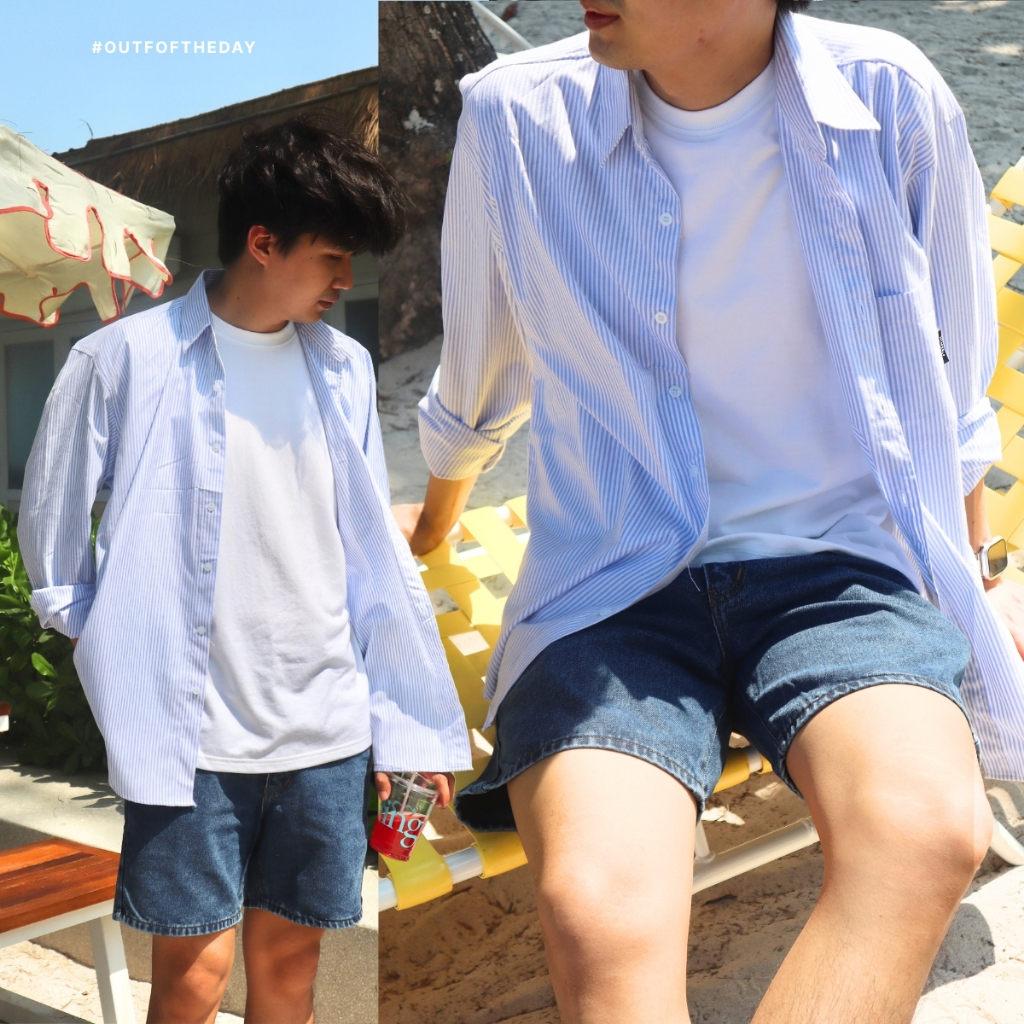 HIMSELF Striped Oxford Shirt เสื้อเชิ้ตแขนยาวผู้ชาย ทรง oversize