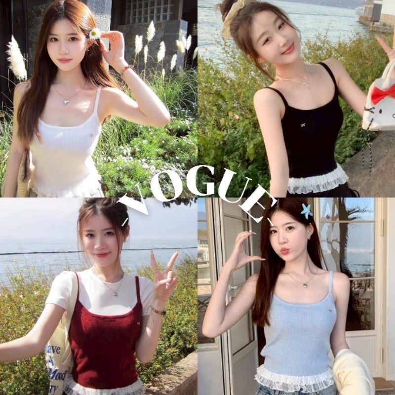 Vogue🌟พร้อมส่ง🌟 เสื้อสายเดี่ยว ไหมพรม สีพาสเทลสดใส ทรงรัดรูปพอดี (Z-B70)