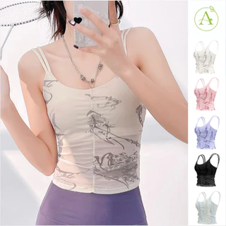ArayaLady รุ่น AB-JYMB062 เสื้อบราโยคะ สายเดี่ยวฟิตเนส มีฟองน้ำ เสื้อสายเดี่ยวออกกำลังกายลายดอก แฟชั่นกีฬา