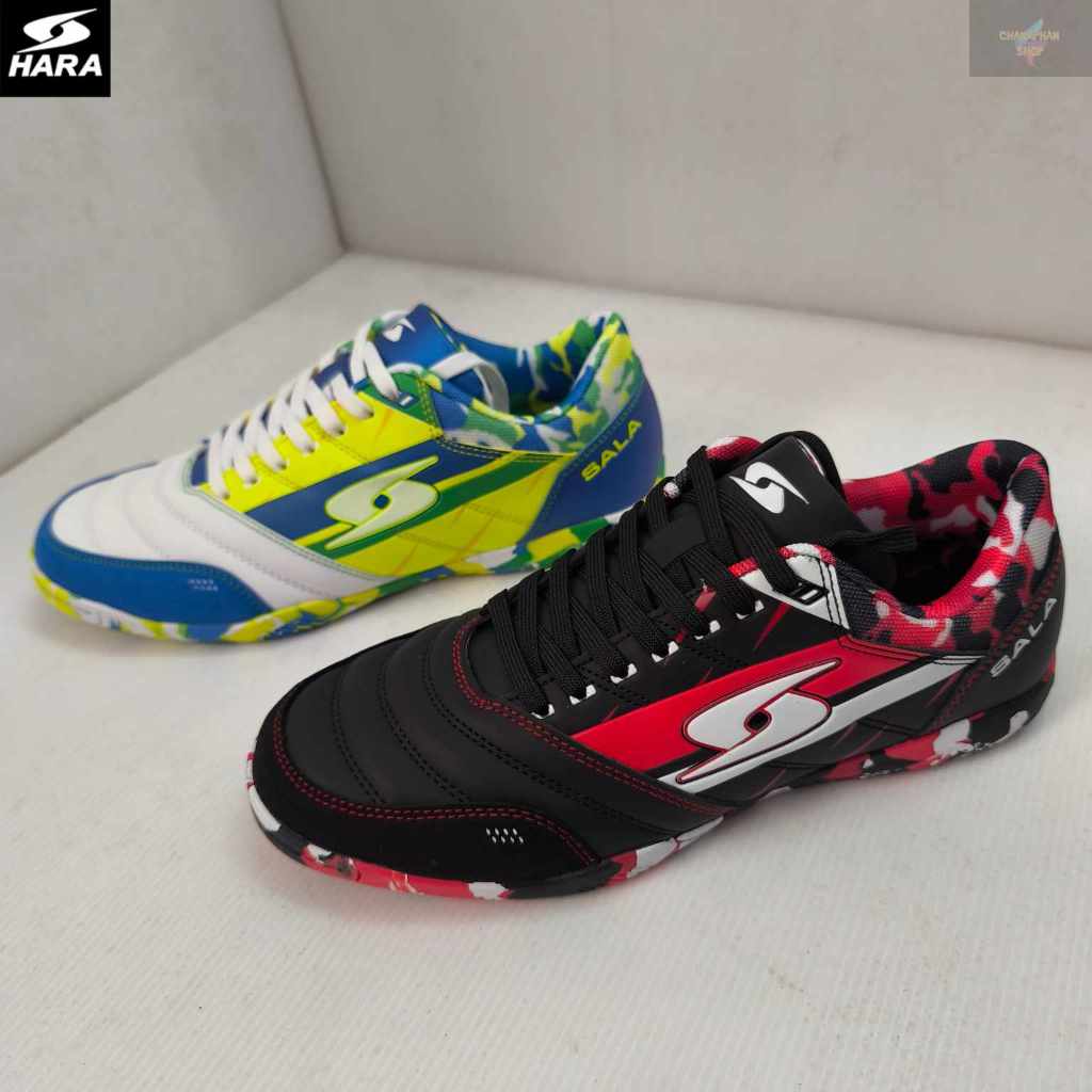 HARA Sports รองเท้าฟุตซอล รุ่น Futsal-X รองเท้าฟุตซอล สีน้ำเงินเหลือง/สีดำแดง รุ่น FS002 SIZE 39-45