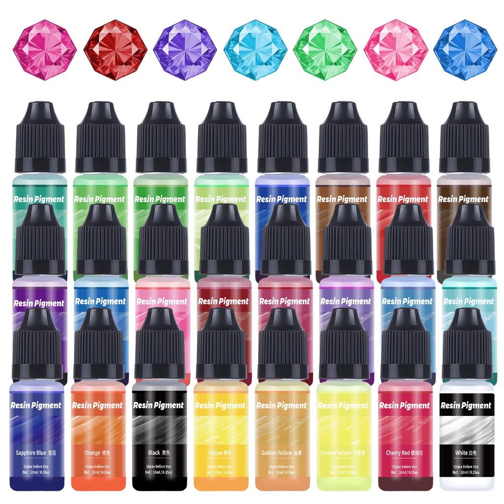 24 สีเอสเซ้นส์สีอัญมณีใส 10 มล. กาวเรซินอีพอกซี DIY เอสเซ้นส์สีอเนกประสงค์ เอสเซ้นส์สีuv