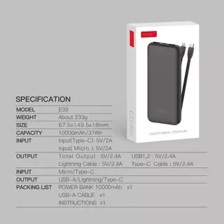 [ เก็บโค้ด ลดเพิ่ม ] New Eloop E33Line แบตสำรอง 10000mAh + Eloop E30 แบตสำรอง 5000mAh ของแท้100%