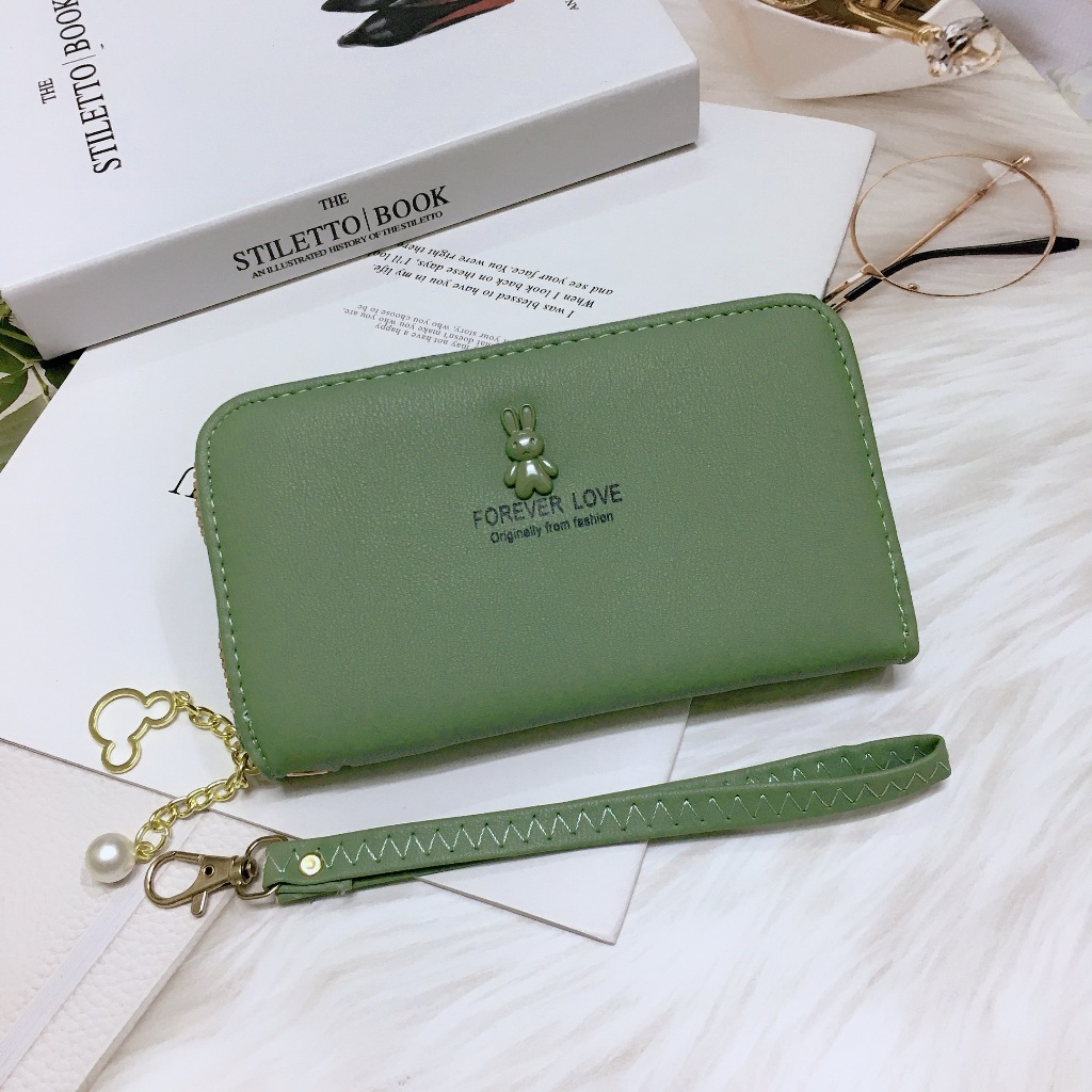 DN005#กระเป๋าสตางค์ใบกลางมีช่วงใส่บัตรงทั้งหมด4ช่อง 📌วัดสุด:หนังPU รุ่นใหม่มีสายคล้องมือทุกใบค่ะ