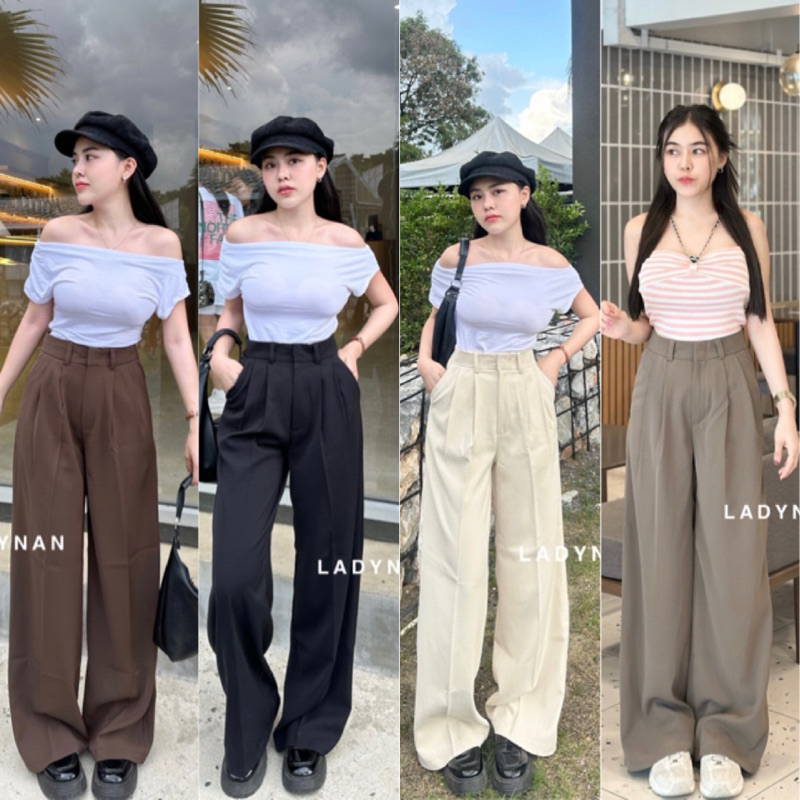 BASIC PANTS LILLY กางเกงขายาว ทรงกระบอกใหญ่ ผ้าลิลลี่ ผ้ามีน้ำหนัก ทิ้งตัวสวยมาก ดีเทล2จีบ แต่งมีหูเ