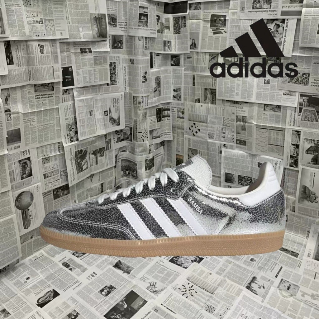 （ของแท้ 100 %）adidas originals samba OG JR0035 สีขาว/เงิน/สีดำ