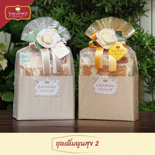 สังฆทานชุดเพิ่มพูนสุข 2 (ถุงทอง-เงิน) by บุญรักษา | ชุดถวายพระ เครื่องไทยธรรม งานบวช งานแต่ง