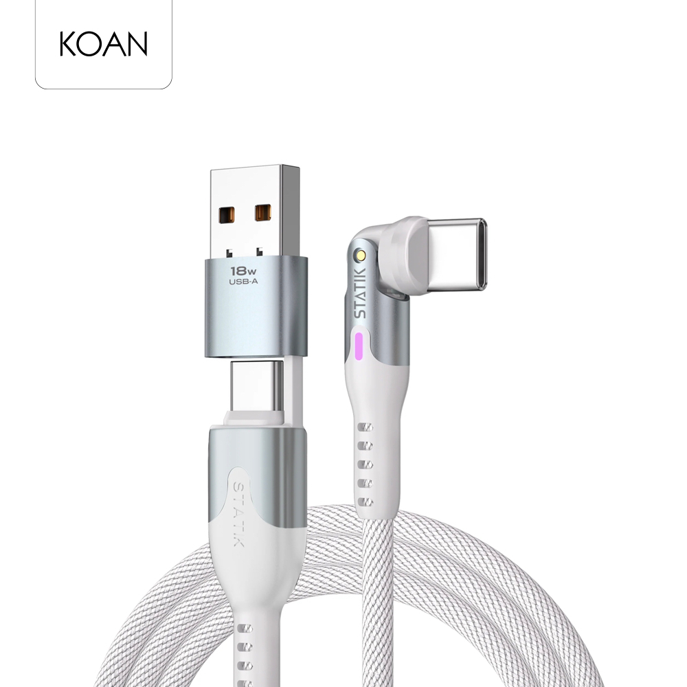 สายชาร์จ Statik PowerPivot Pro Nylon Braided, USB-C to USB-C 1M/2M - White