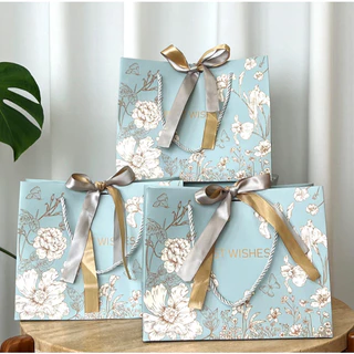 พร้อมส่ง ถุงพรีเมี่ยม Best Wishes ถุงกระดาษ ขายเป็นใบ หูหิ้วเชือก งานพิมพ์เรียบลาย3มิติ ถุงของขวัญ
