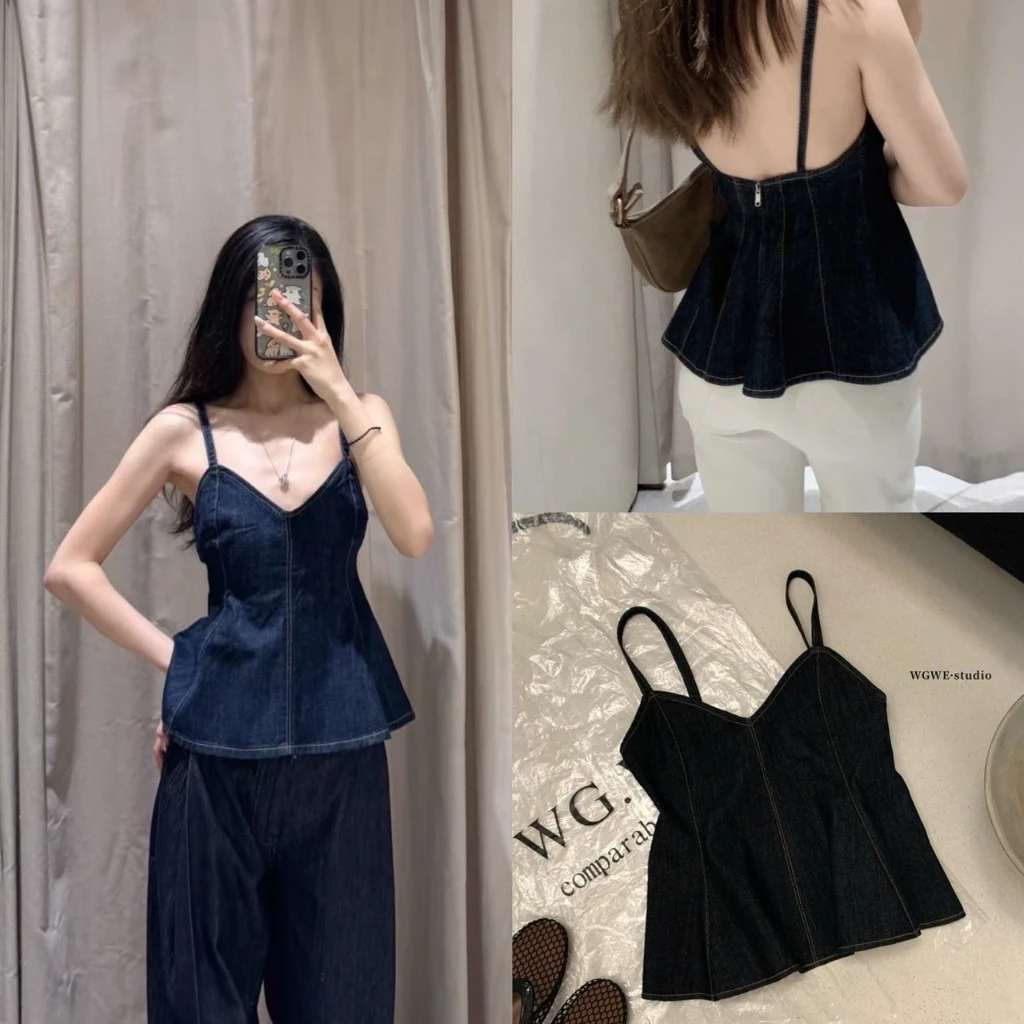 (พร้อมส่ง) เสื้อสายเดี่ยวผ้ายีนส์รุ่น 5010 TAG WG.WE 🇰🇷