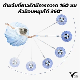 BAAN ไม้ถูพื้น ไม้ม็อบสแตนเลส ไม้ม็อบถูพื้นเกรดพรีเมี่ยมรุ่น 4996 พร้อมผ้าสีม่วง เทา ฟ้า เขียว 1 หรือ 2 ผืน อะไหล่ม็อบ