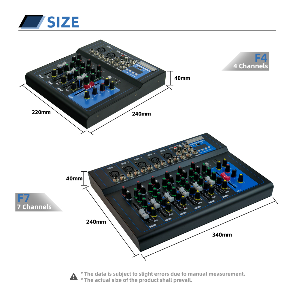 Audio Mixer มิกเซอร์ 4/7 ช่อง เอฟเฟคเตอร์  ในตัว ก้องกังวาน รองรับบลูทูธ/USB/MP3 ตัวผสมเสียง
