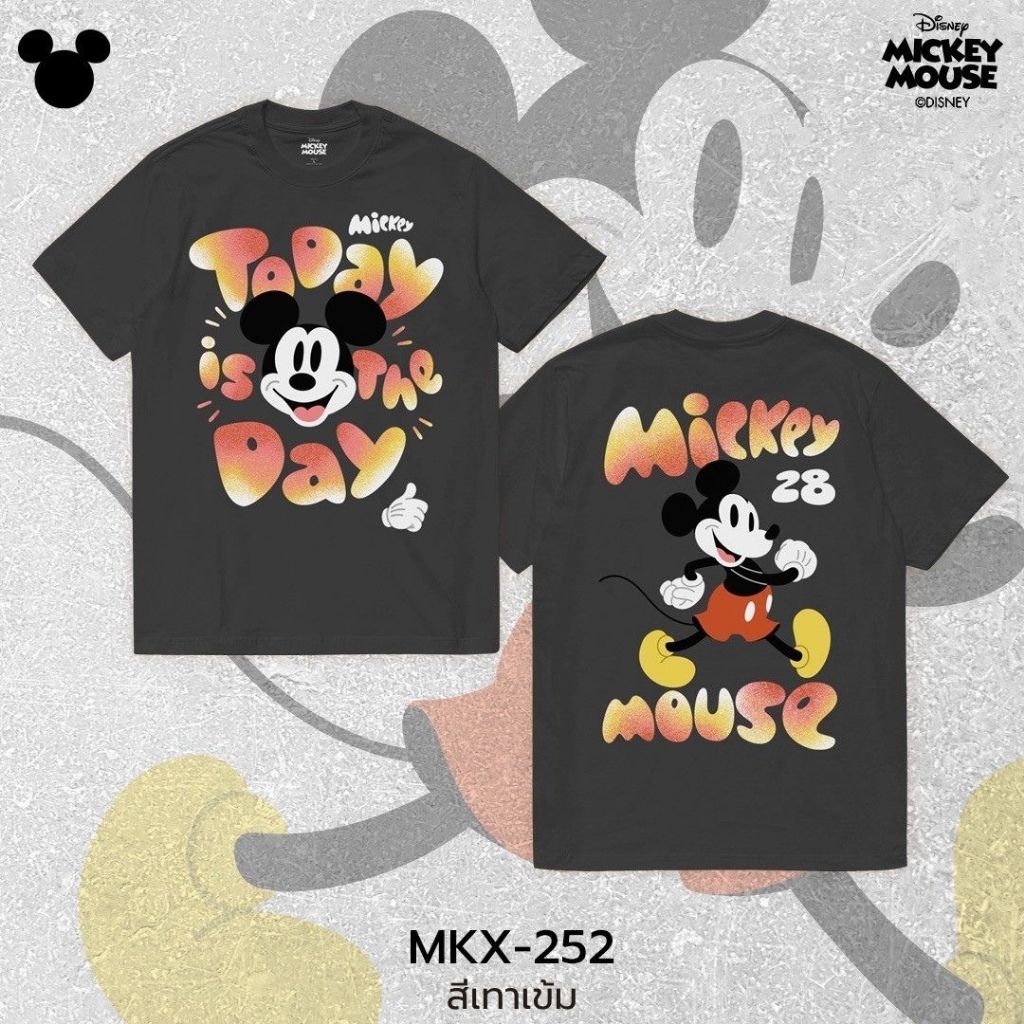 Power 7 Shop เสื้อยืดการ์ตูน มิกกี้เมาส์  “เทคนิค 3D” ลิขสิทธ์แท้ DISNEY (MKX-252 สีเทาเข้ม)