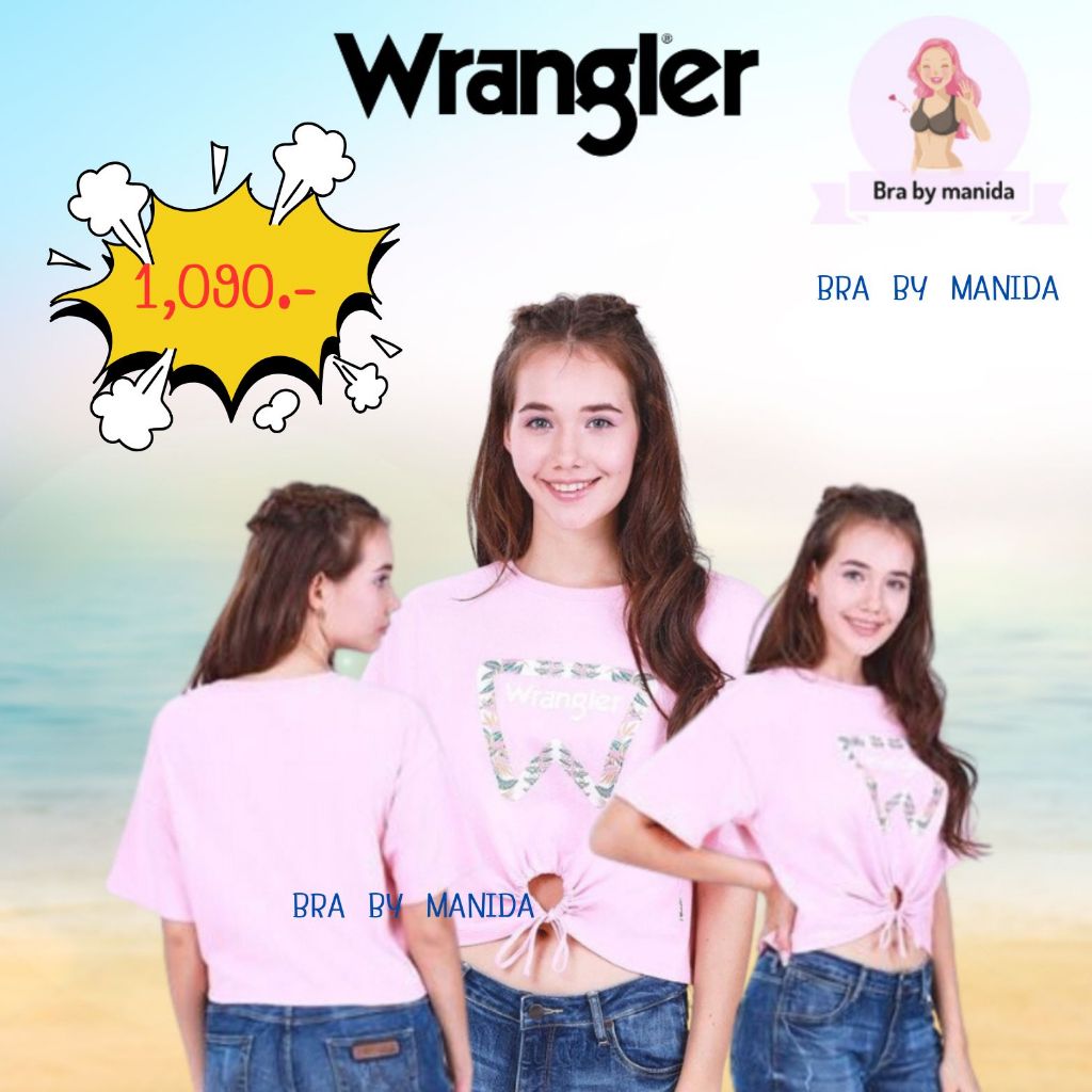 wrangler แท้ ผลิต ปี 2565  WRANGLER เสื้อยืดแขนสั้นผู้หญิง รุ่น WR W172F109 สีชมพู