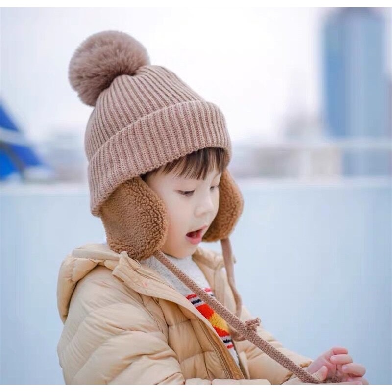 หมวกเด็ก หมวกปิดหูกันหนาว หมวกกันหนาวเด็ก หมวกไหมพรหม (HT002)