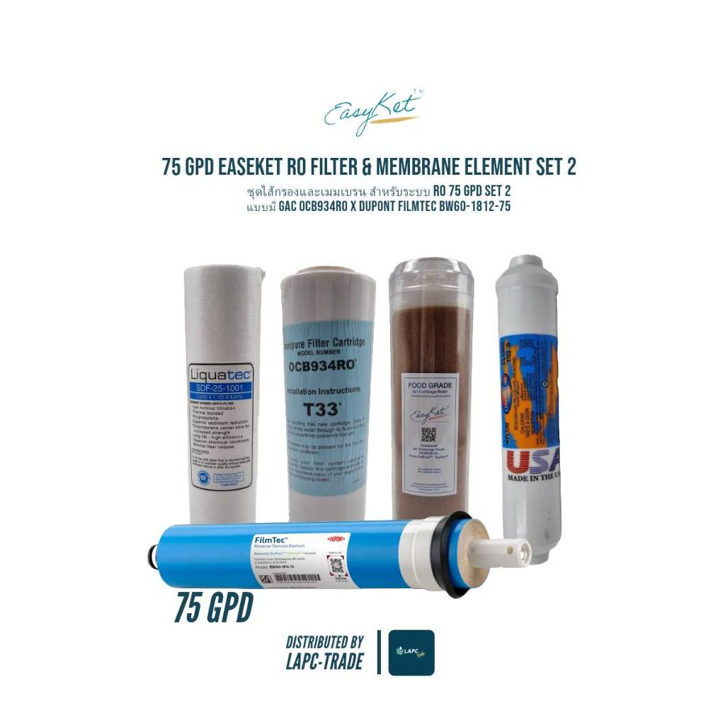 EasyKet ™ RO FIlter & Membrane Element 75 GPD Set 2 with GAC OCB934RO T33 x DuPont ™ FilmTec ™ BW60-