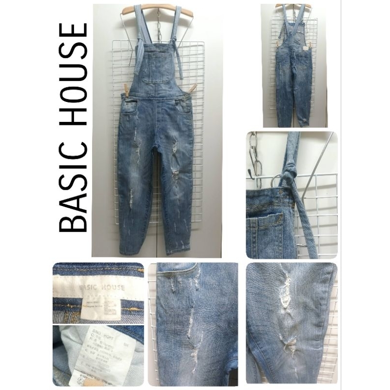 3515. BASIC H0USE เอี๊ยมกางเกงยีนส์แต่งขาดแฟชั่นมือสอง