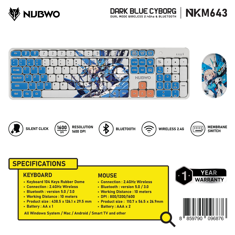 เมาส์คีย์บอร์ดไร้สาย Keyboard Mouse Nubwo NKM-643 Dual mode Wireless/Bluetooth RubberDome Switch (DA